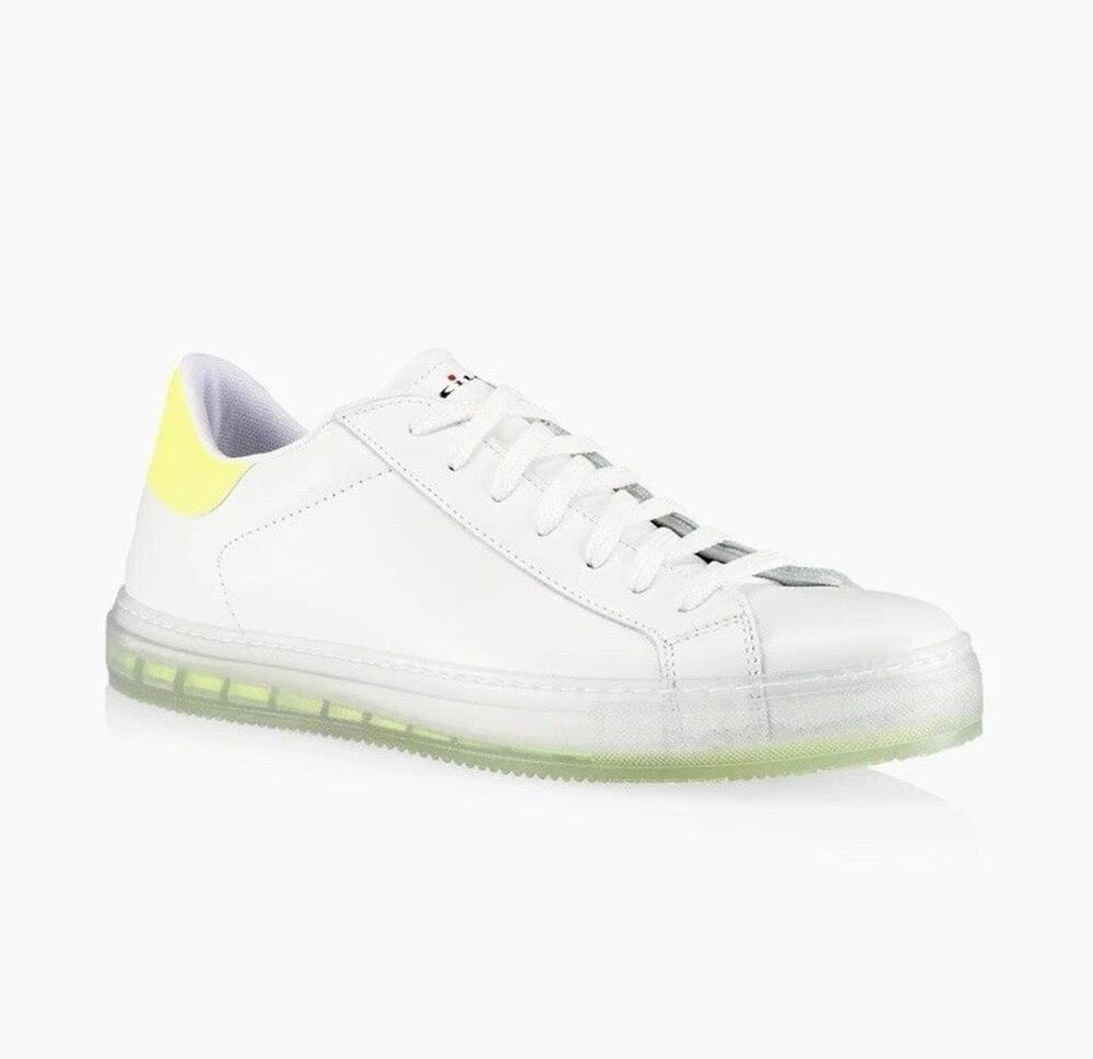 New In Box Kiton White/Yellow Leather Low-Top Sneakers Size 42EU/9US $795.00